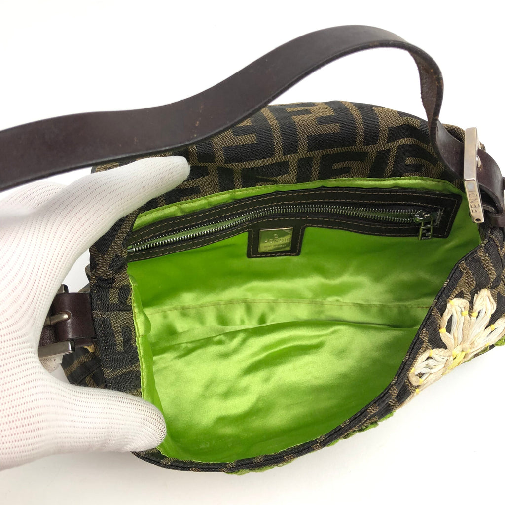 FENDI MONOGRAM BAGUETTE SHOULDER BAG WITH FLOWER DETAILING