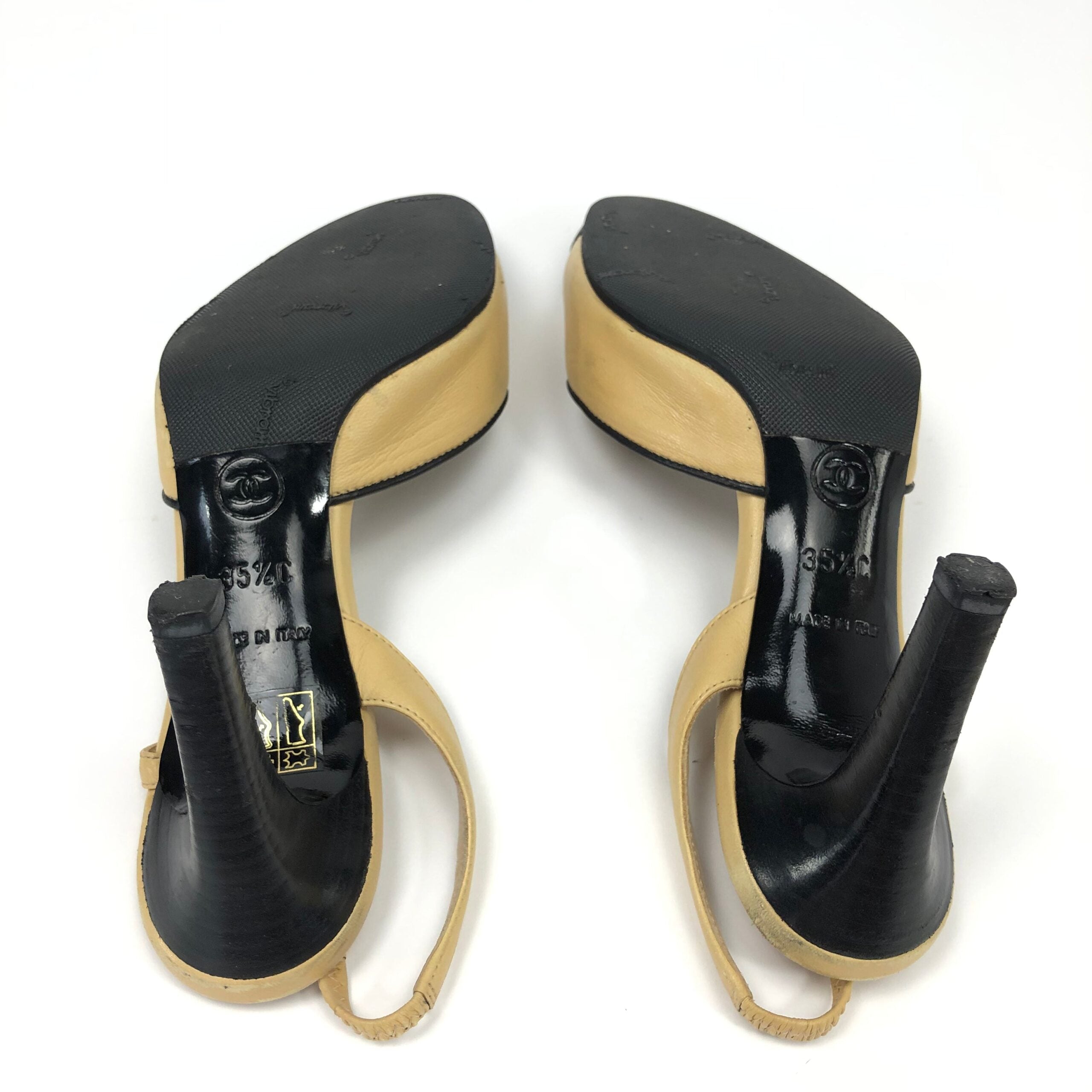 CHANEL LOGO BOW SLING-BACK MULE HEELS