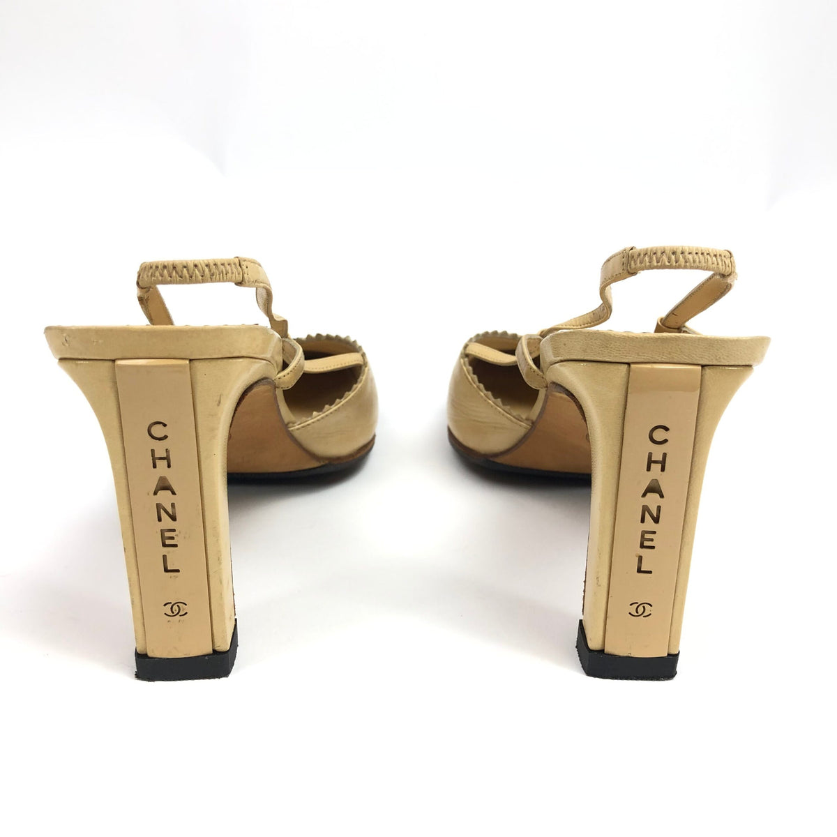 CHANEL LOGO SLING-BACK MULE HEELS -  UK 4, US 6, EU 37