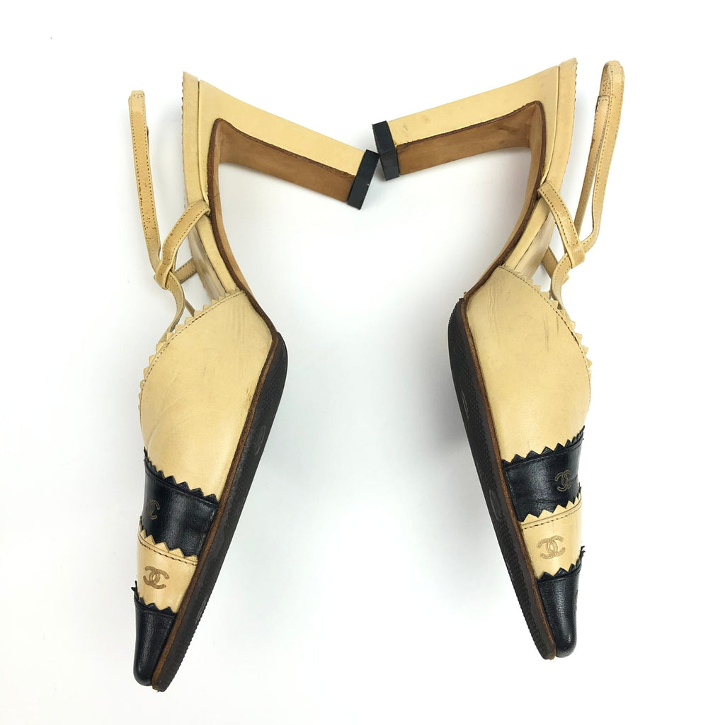 CHANEL LOGO SLING-BACK MULE HEELS -  UK 4, US 6, EU 37