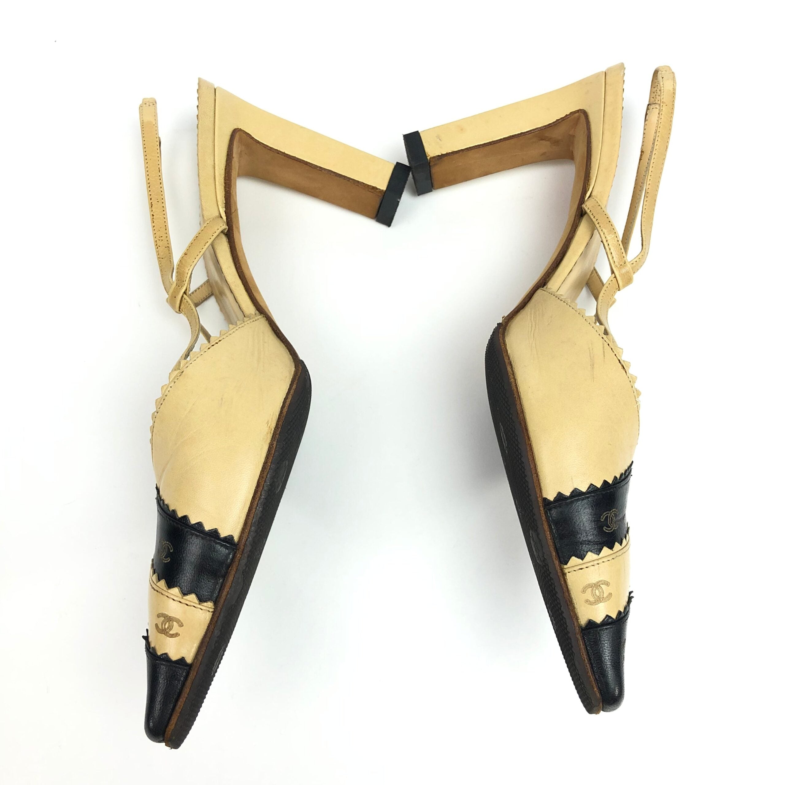 CHANEL LOGO SLING-BACK MULE HEELS -  UK 4, US 6, EU 37