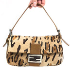 FENDI LEOPARD CALF HAIR BAGUETTE SHOULDER BAG