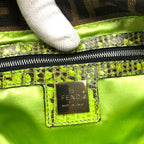 FENDI ZUCCA FLORAL BEADED BAGUETTE BAG WITH EXOTIC LIZARD DETAILING