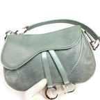 CHRISTIAN DIOR EXOTIC SOFT LIZARD LEATHER DOUBLE SADDLE BAG IN DUCK EGG BLUE