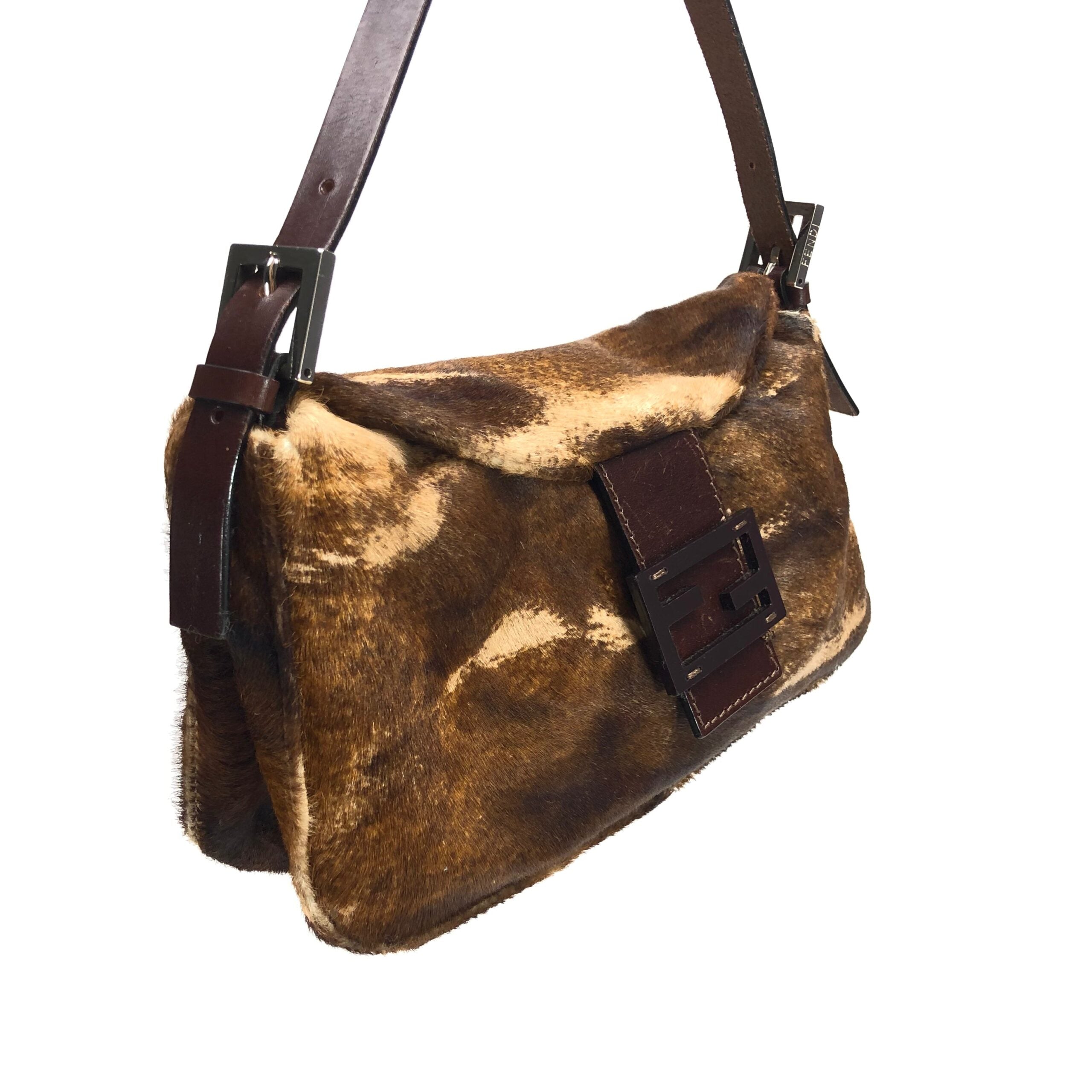 FENDI CALF HAIR BAGUETTE SHOULDER BAG