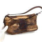 FENDI CALF HAIR BAGUETTE SHOULDER BAG