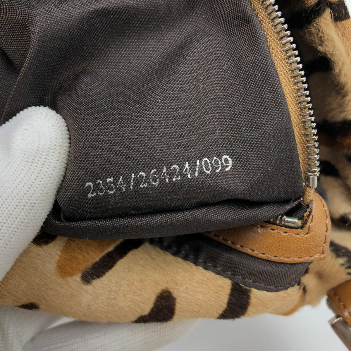 FENDI LEOPARD CALF HAIR BAGUETTE SHOULDER BAG