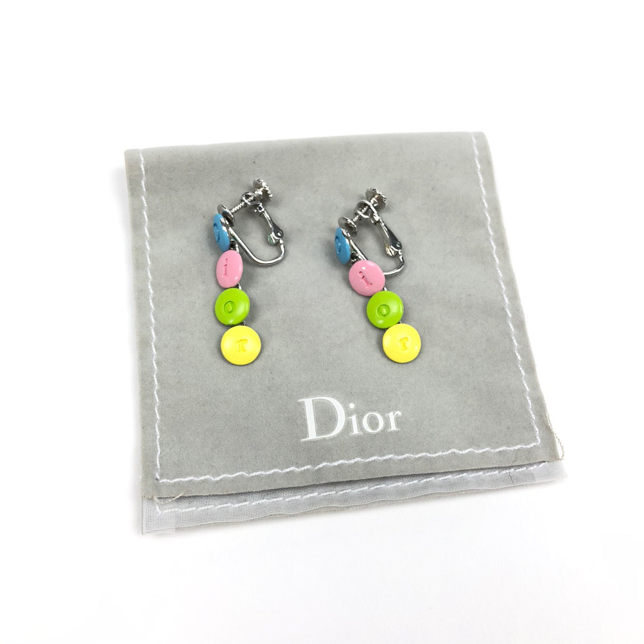 CHRISTIAN DIOR SPELLOUT CLIP ON EARRINGS