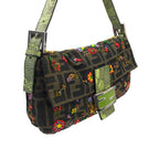FENDI ZUCCA FLORAL BEADED BAGUETTE BAG WITH EXOTIC LIZARD DETAILING