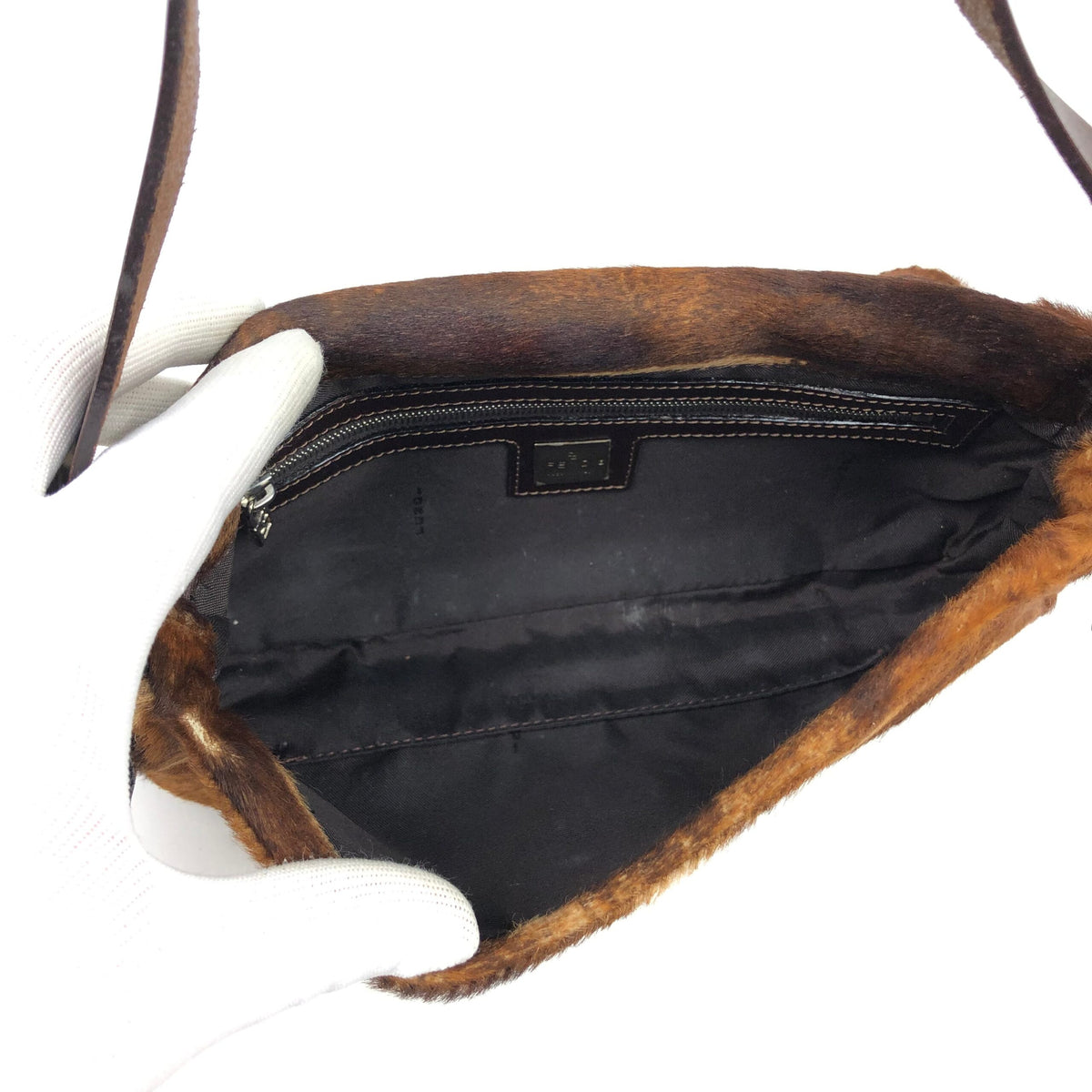 FENDI CALF HAIR BAGUETTE SHOULDER BAG