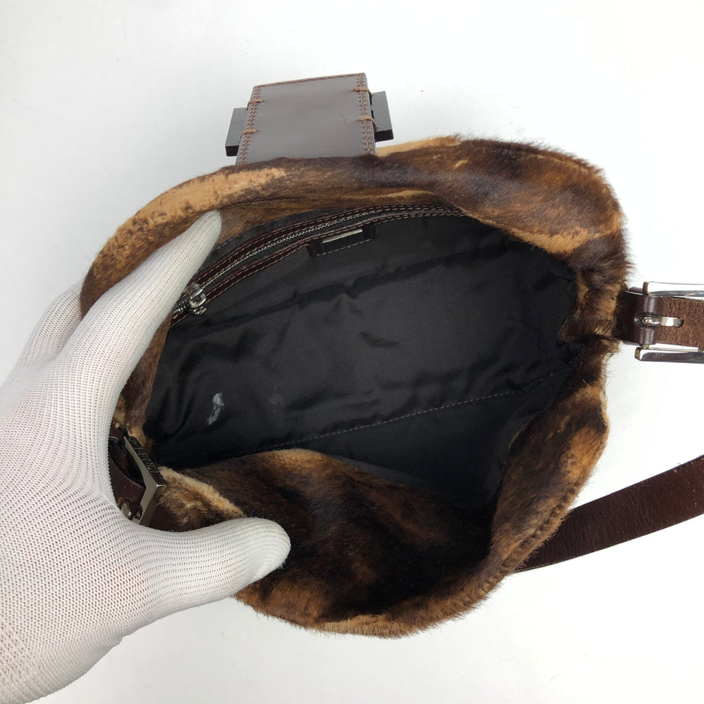 FENDI CALF HAIR BAGUETTE SHOULDER BAG