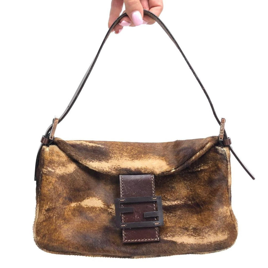 FENDI CALF HAIR BAGUETTE SHOULDER BAG