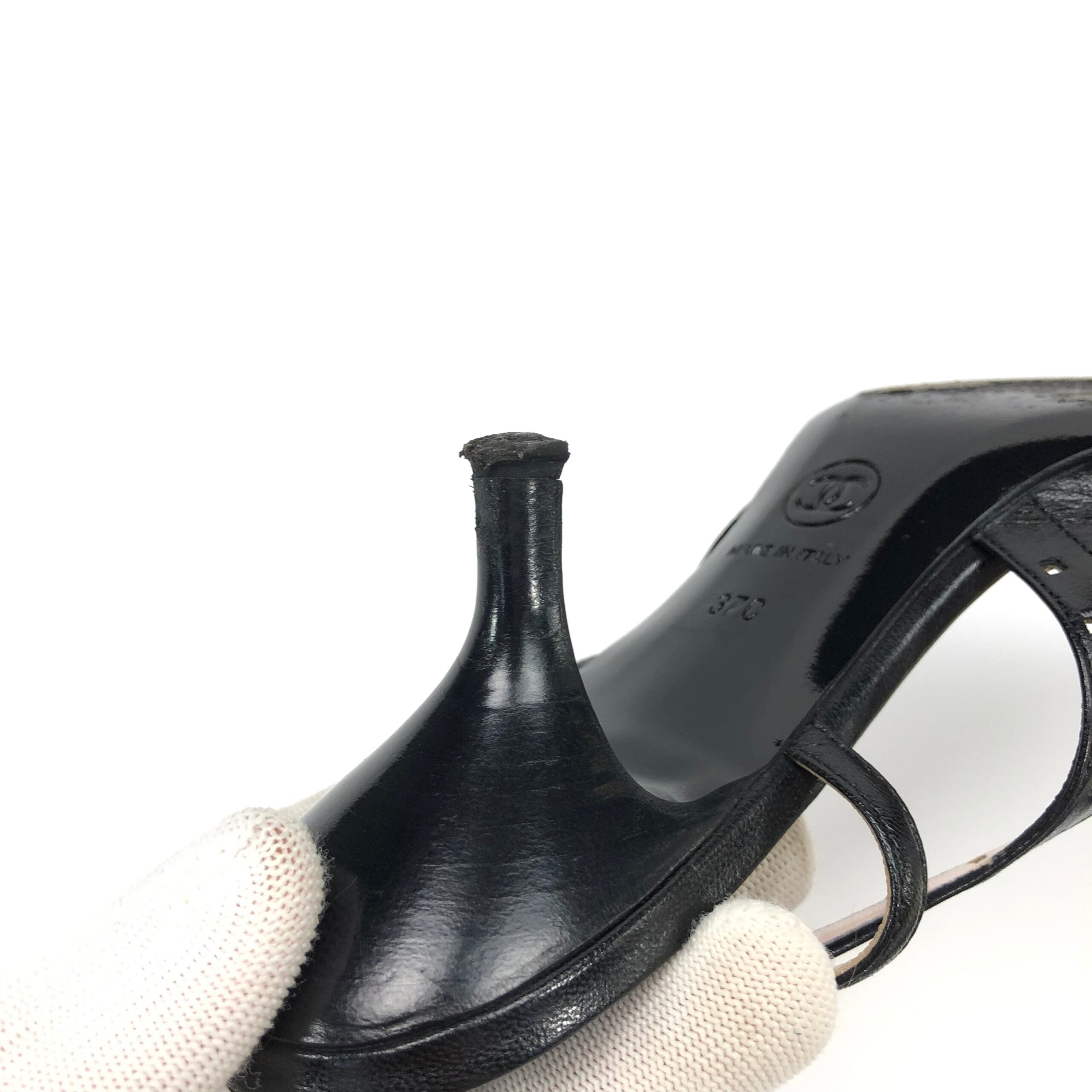 CHANEL LOGO SLING-BACK MULE HEELS