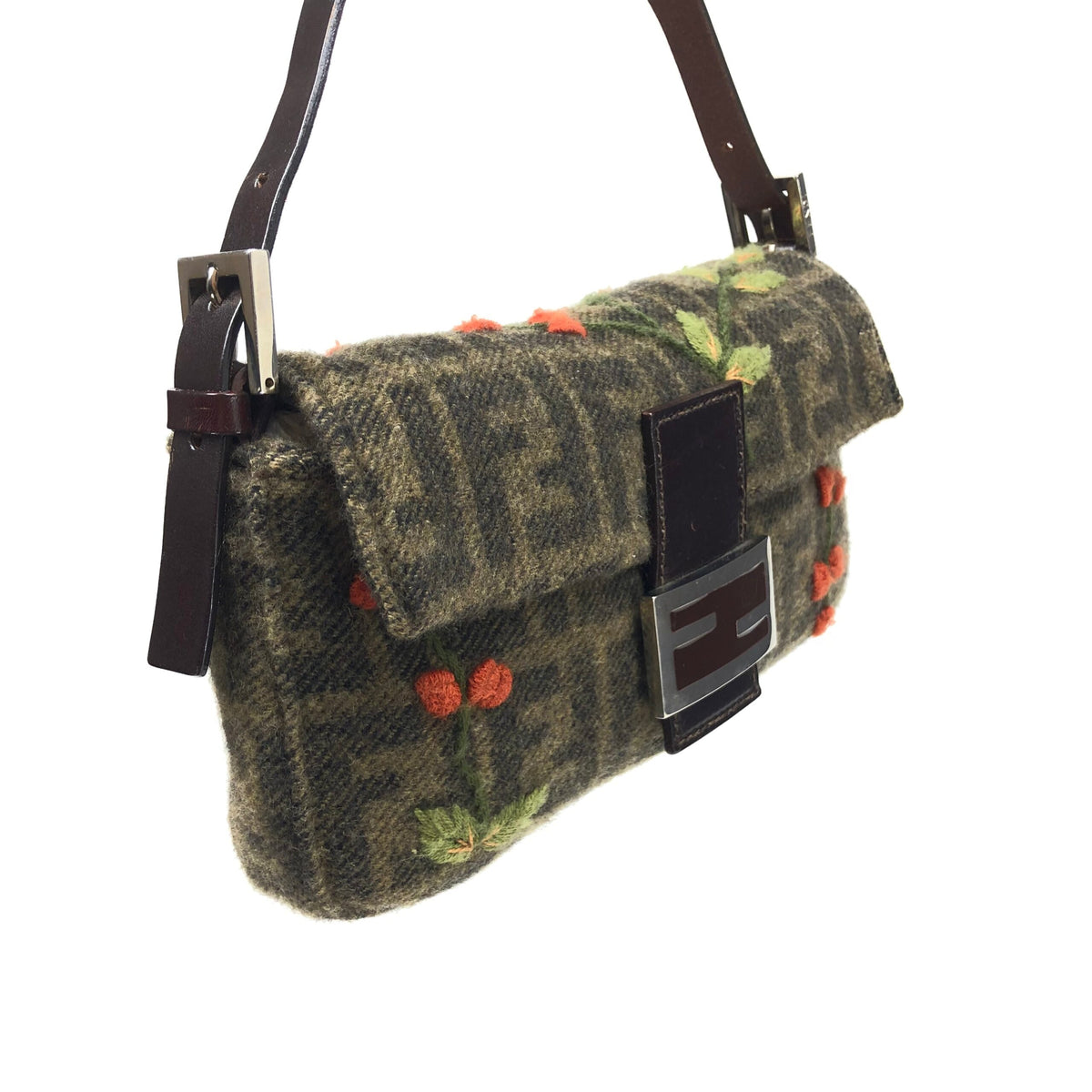 FENDI ZUCCA CASHMERE WOOL BAGUETTE SHOULDER BAG