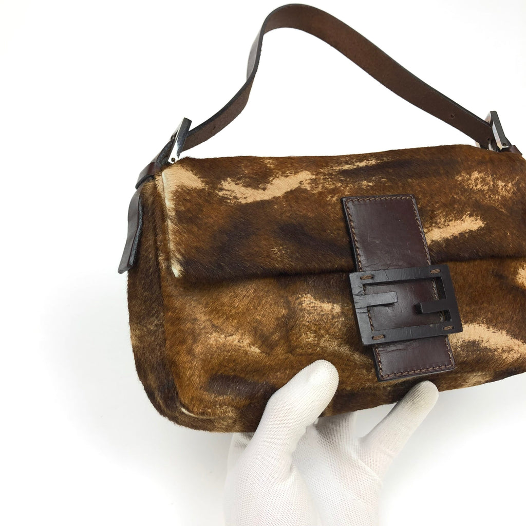 FENDI CALF HAIR BAGUETTE SHOULDER BAG