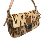 FENDI LEOPARD CALF HAIR BAGUETTE SHOULDER BAG