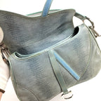 CHRISTIAN DIOR EXOTIC SOFT LIZARD LEATHER DOUBLE SADDLE BAG IN DUCK EGG BLUE