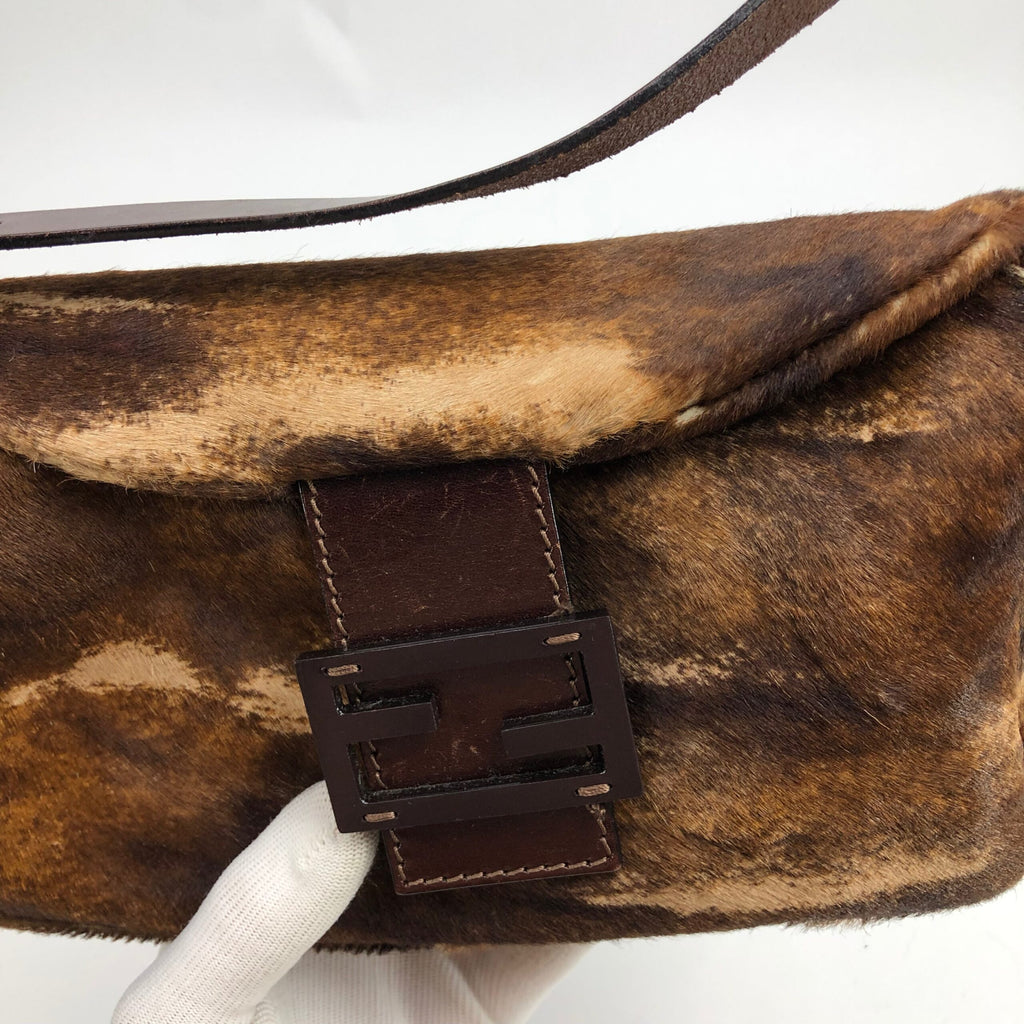 FENDI CALF HAIR BAGUETTE SHOULDER BAG