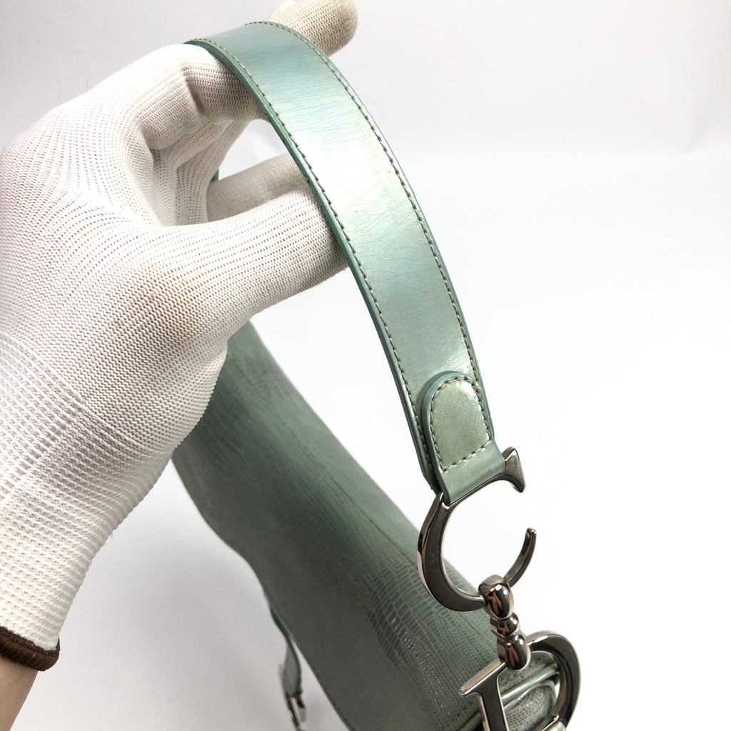 CHRISTIAN DIOR EXOTIC SOFT LIZARD LEATHER DOUBLE SADDLE BAG IN DUCK EGG BLUE