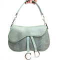 CHRISTIAN DIOR EXOTIC SOFT LIZARD LEATHER DOUBLE SADDLE BAG IN DUCK EGG BLUE