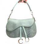 CHRISTIAN DIOR EXOTIC SOFT LIZARD LEATHER DOUBLE SADDLE BAG IN DUCK EGG BLUE