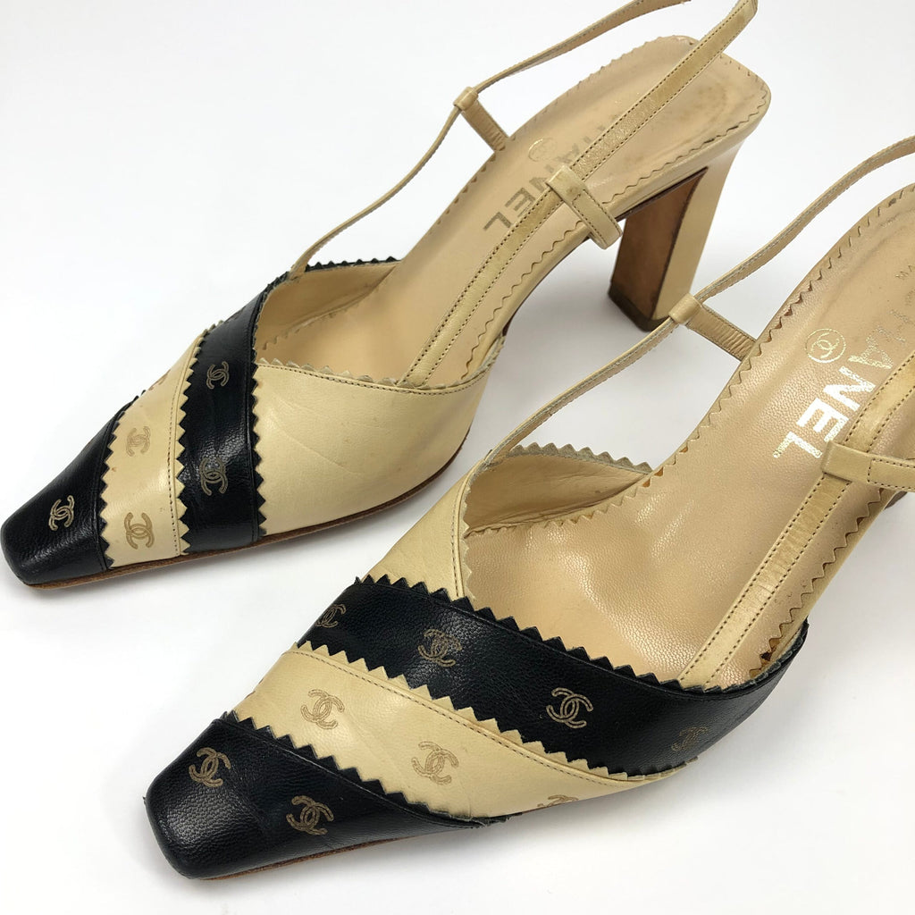 CHANEL LOGO SLING-BACK MULE HEELS
