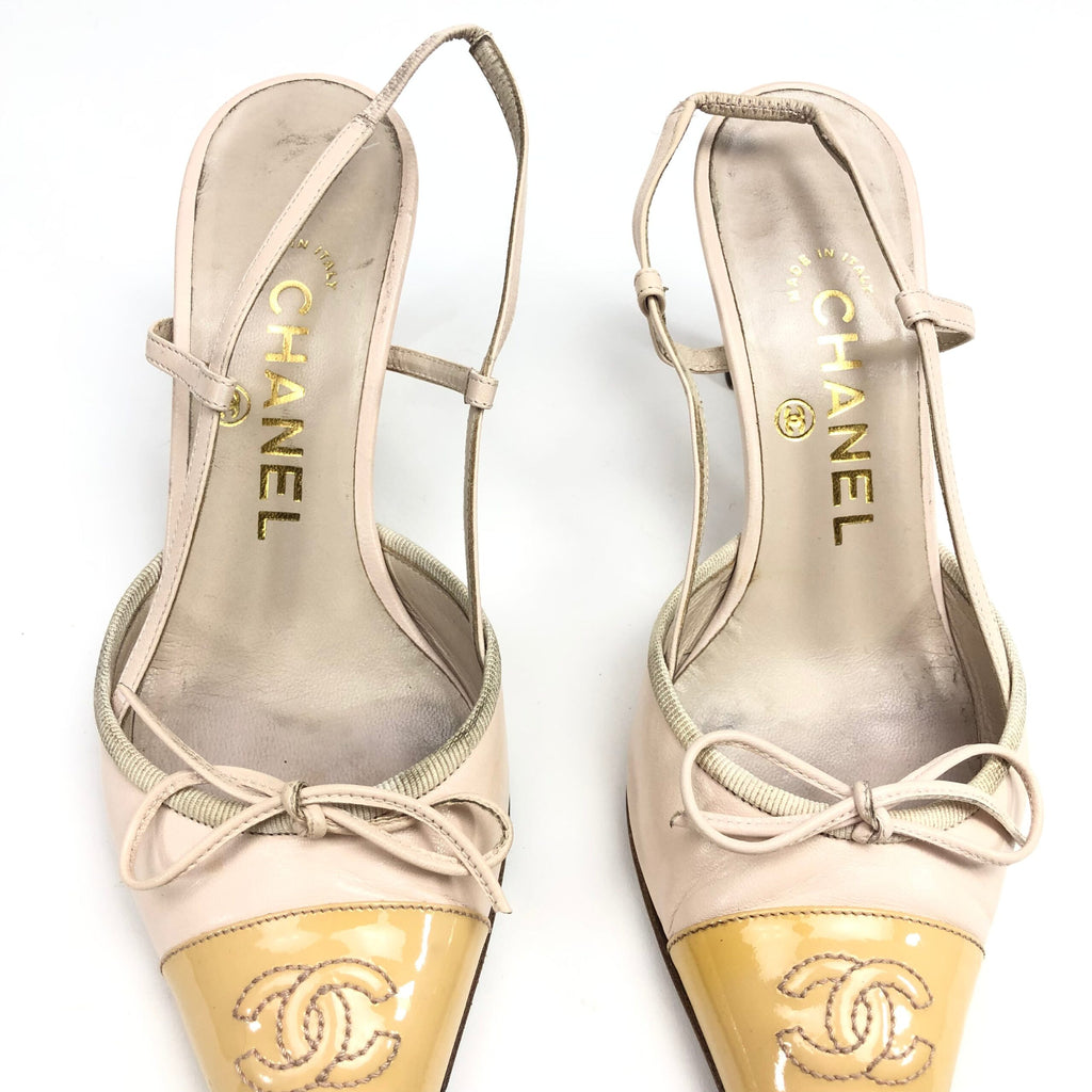 CHANEL LOGO BOW SLING-BACK MULE HEELS -  UK 2.5 / US 4.5 / EU 35.5