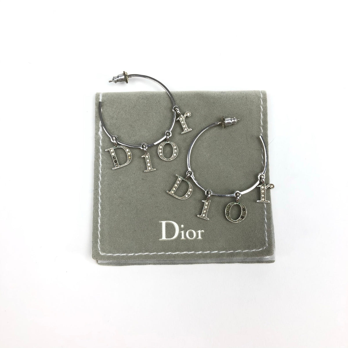CHRISTIAN DIOR SPELL-OUT DIAMANTÉ HOOP EARRINGS