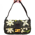 FENDI MONOGRAM BAGUETTE SHOULDER BAG WITH FLOWER DETAILING