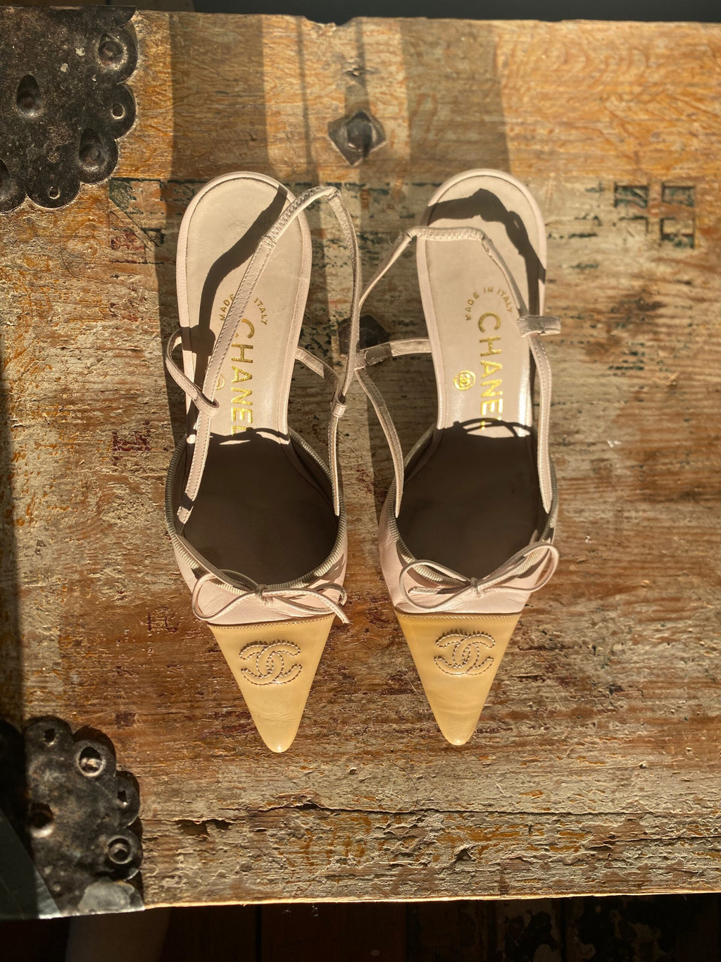 CHANEL LOGO BOW SLING-BACK MULE HEELS -  UK 2.5 / US 4.5 / EU 35.5
