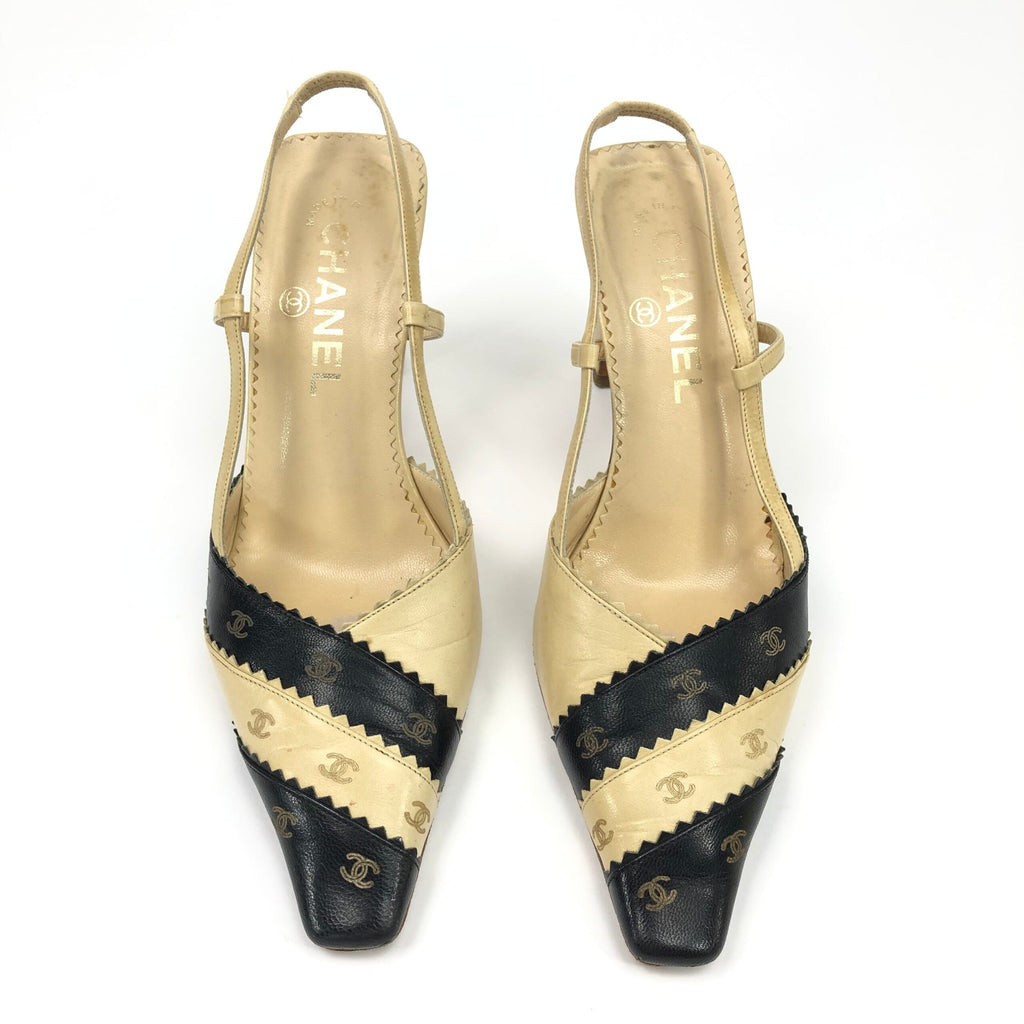 CHANEL LOGO SLING-BACK MULE HEELS