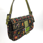 FENDI ZUCCA FLORAL BEADED BAGUETTE BAG WITH EXOTIC LIZARD DETAILING