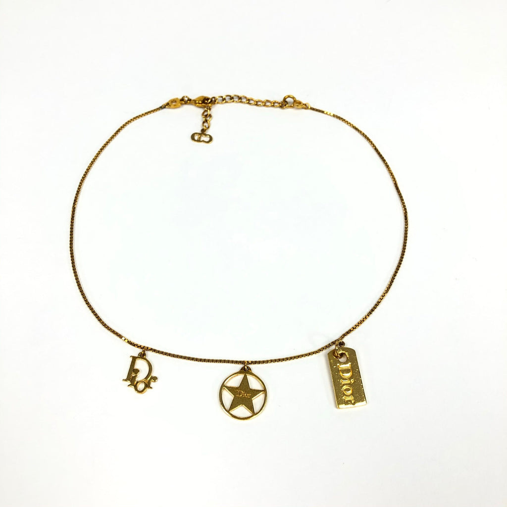 CHRISTIAN DIOR TRIPLE LOGO NECKLACE