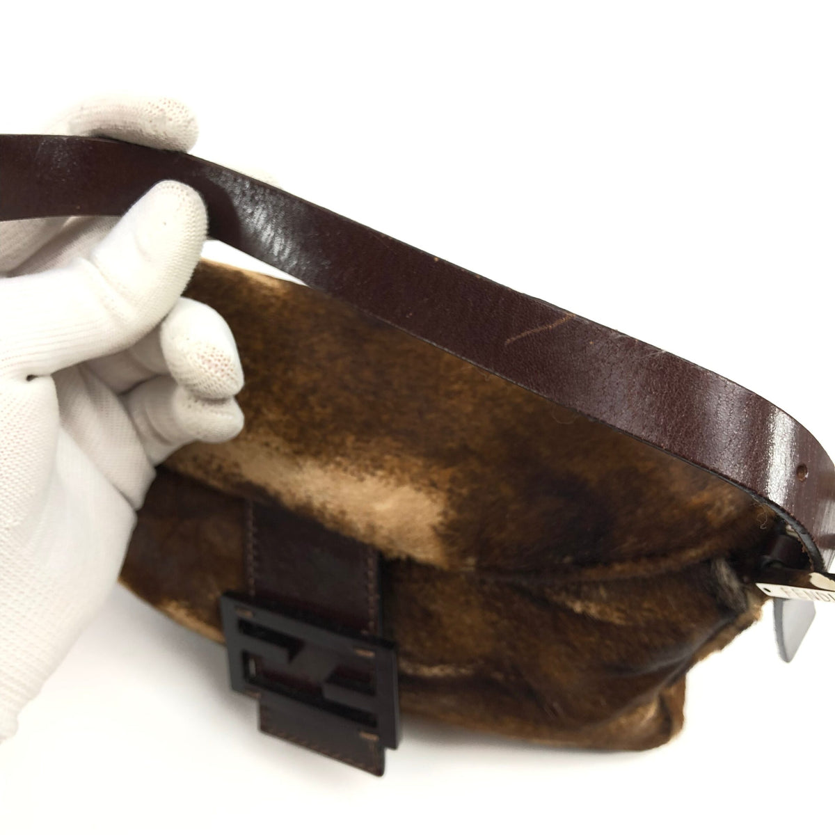 FENDI CALF HAIR BAGUETTE SHOULDER BAG