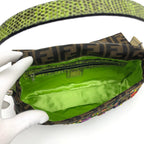 FENDI ZUCCA FLORAL BEADED BAGUETTE BAG WITH EXOTIC LIZARD DETAILING