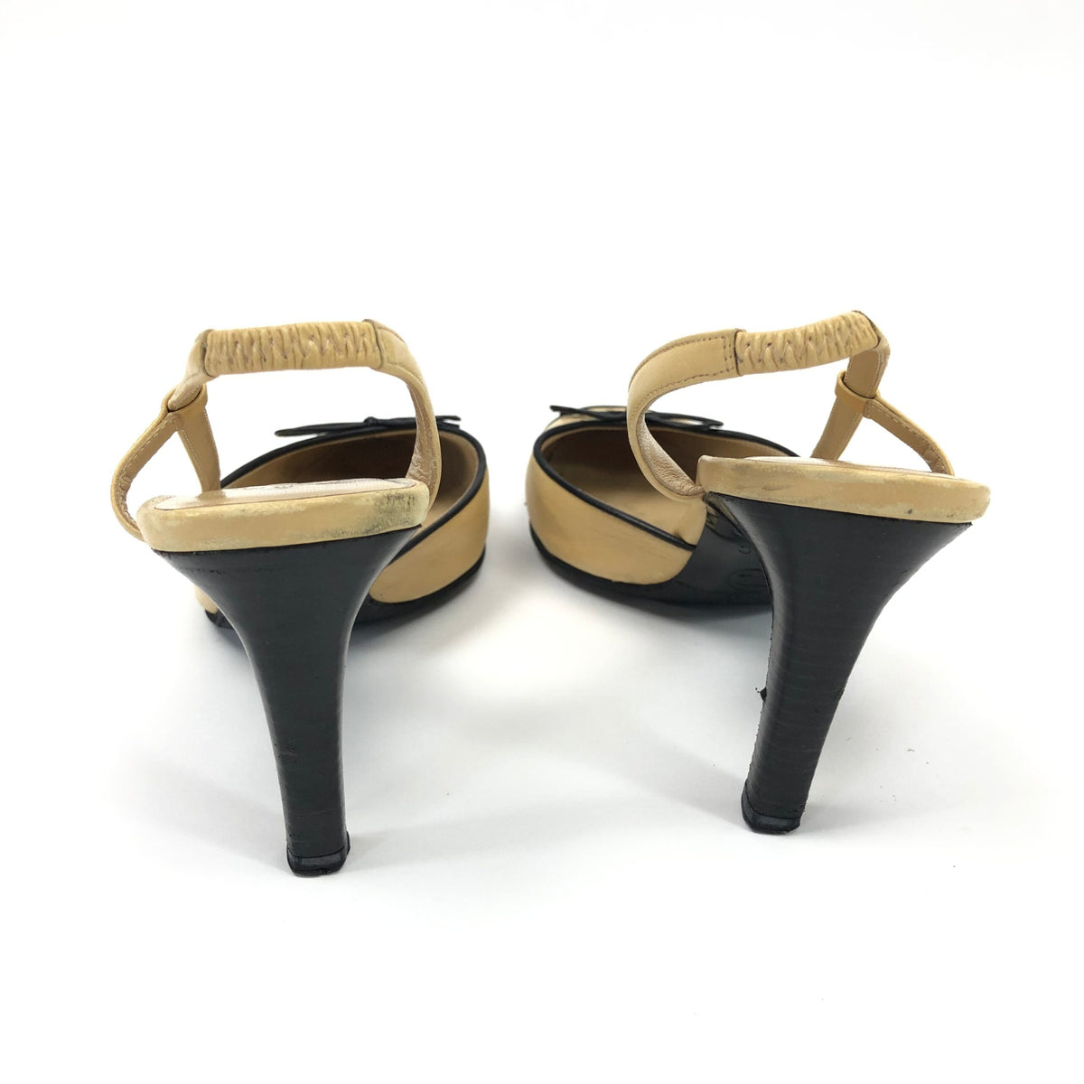 CHANEL LOGO BOW SLING-BACK MULE HEELS