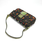 FENDI ZUCCA FLORAL BEADED BAGUETTE BAG WITH EXOTIC LIZARD DETAILING