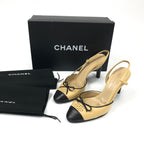 CHANEL LOGO BOW SLING-BACK MULE HEELS