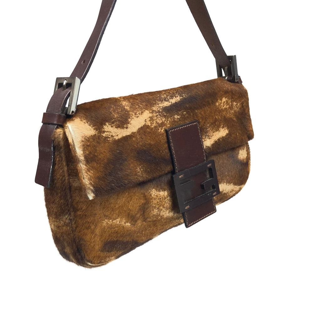 FENDI CALF HAIR BAGUETTE SHOULDER BAG