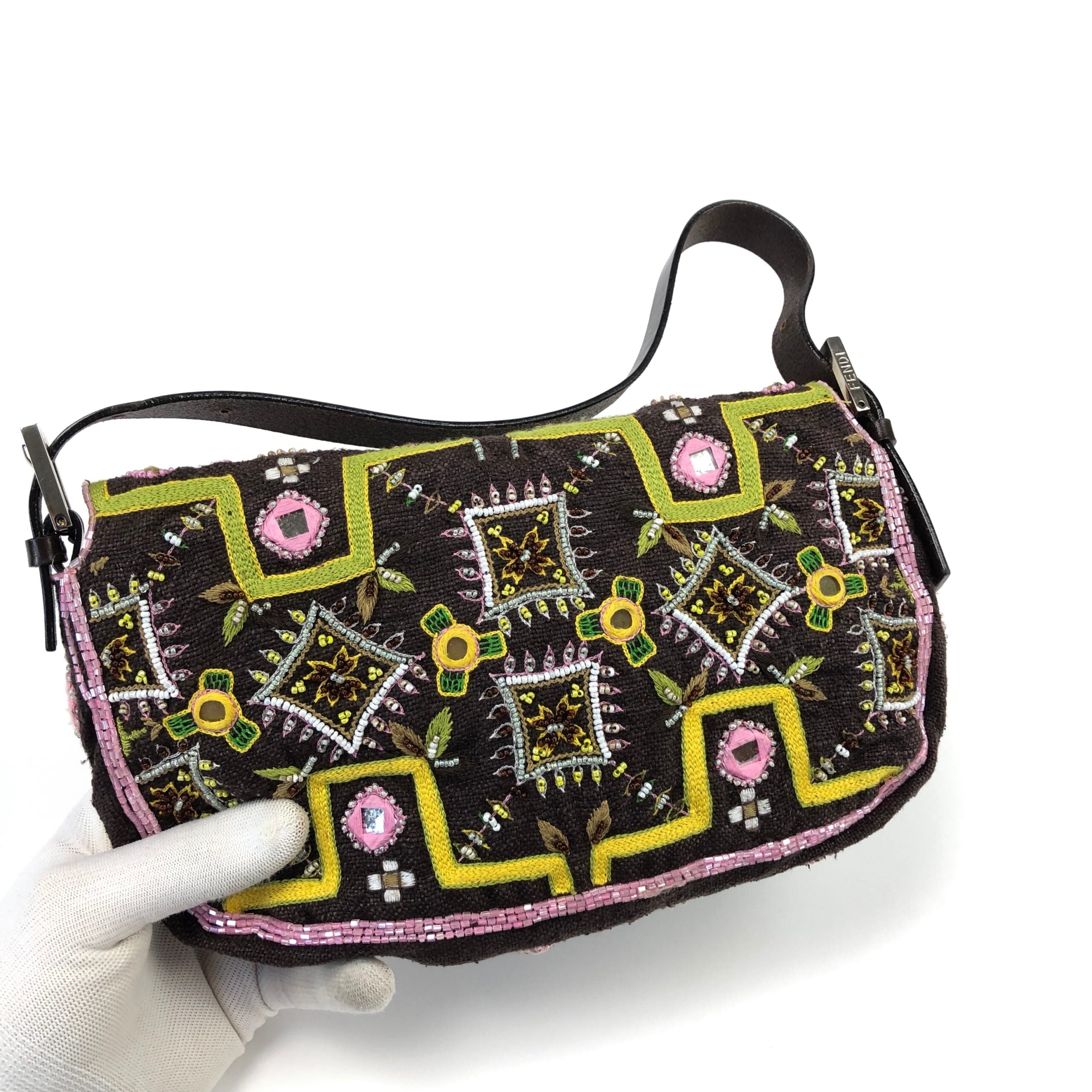 FENDI BEADED BAGUETTE SHOULDER BAG