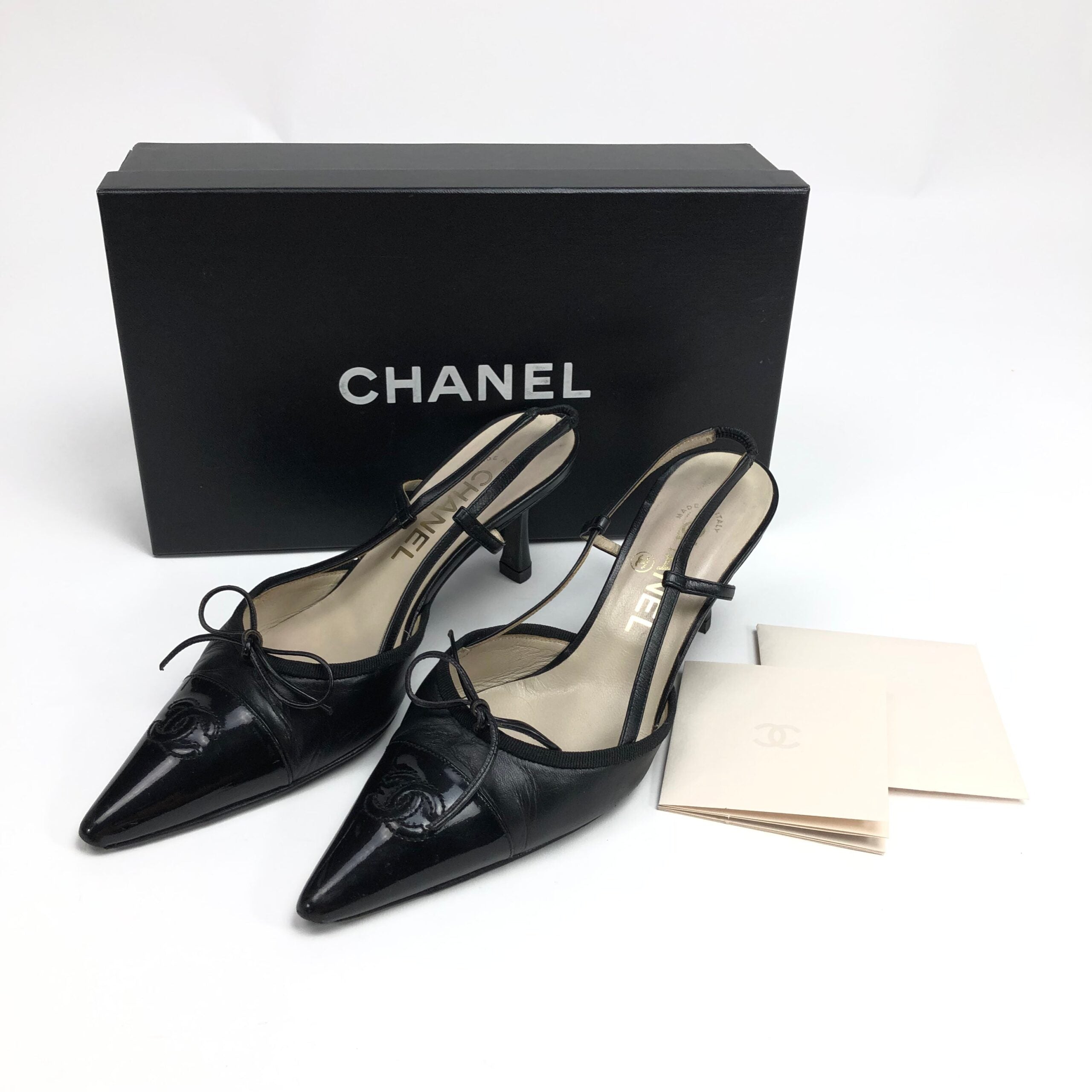 CHANEL LOGO BOW SLING-BACK MULE HEELS - UK 3 / US 5 / EU 36