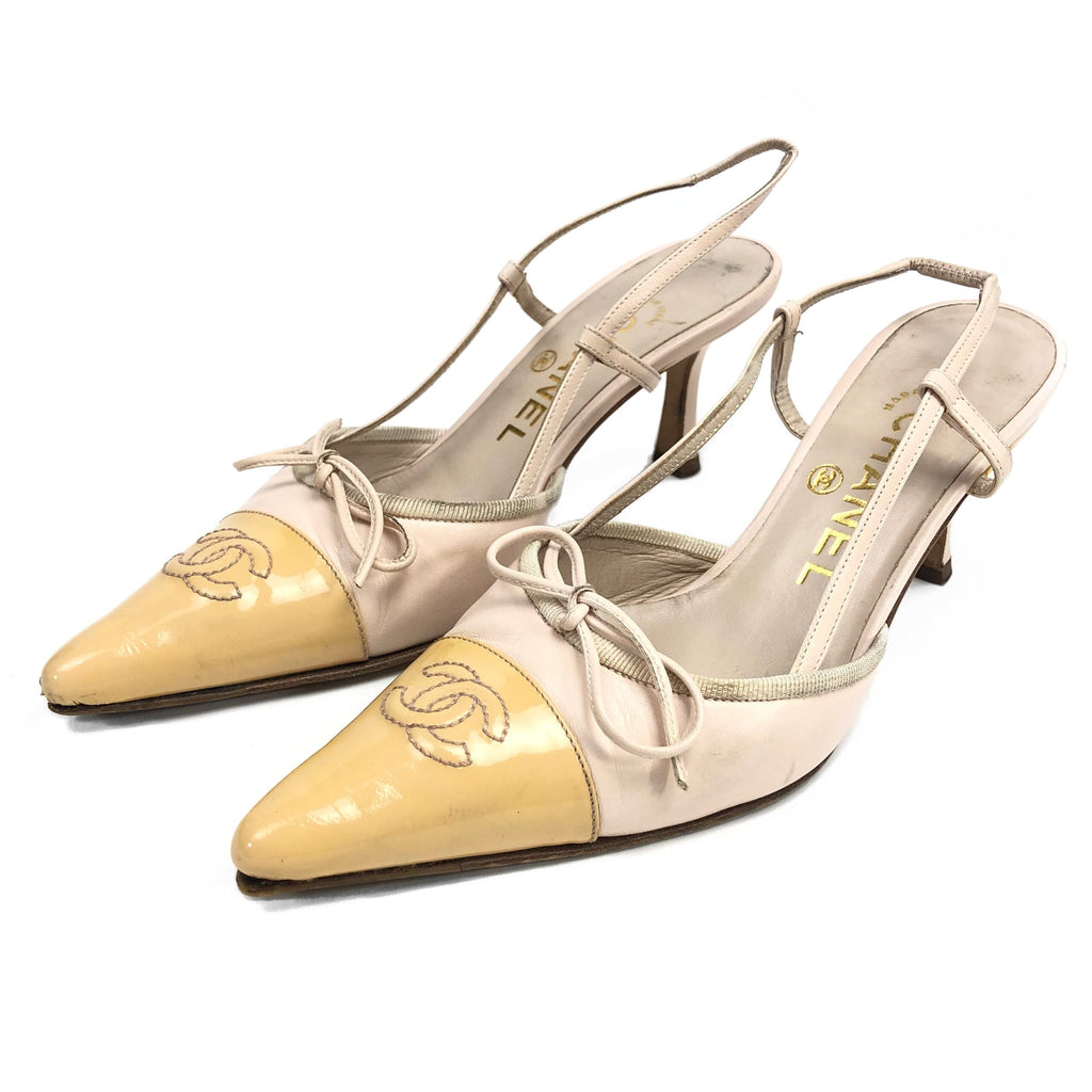 CHANEL LOGO BOW SLING-BACK MULE HEELS -  UK 2.5 / US 4.5 / EU 35.5