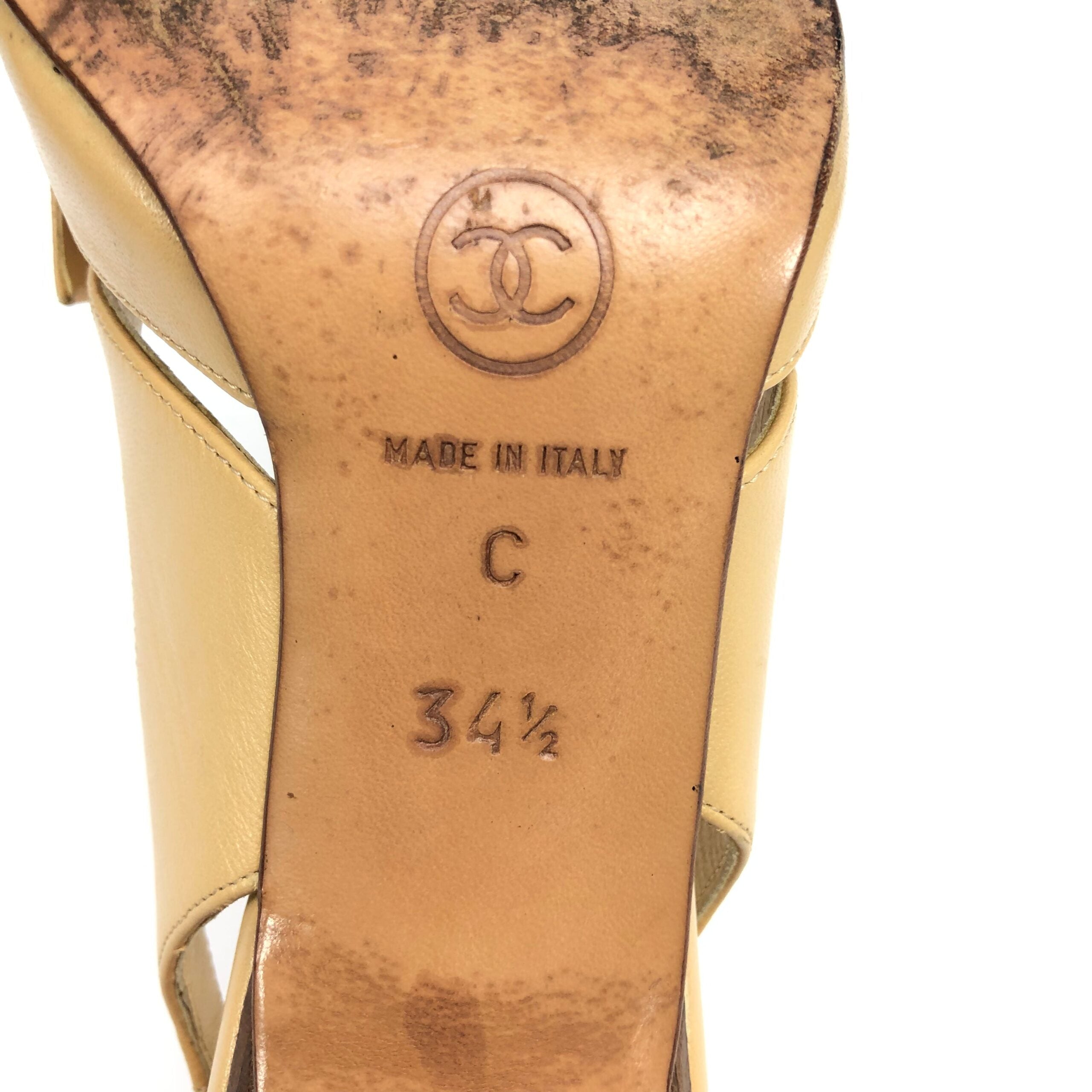 CHANEL LOGO BOW SLING-BACK HEELS -  UK 1.5, US 3.5, EU 34.5