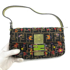FENDI ZUCCA FLORAL BEADED BAGUETTE BAG WITH EXOTIC LIZARD DETAILING