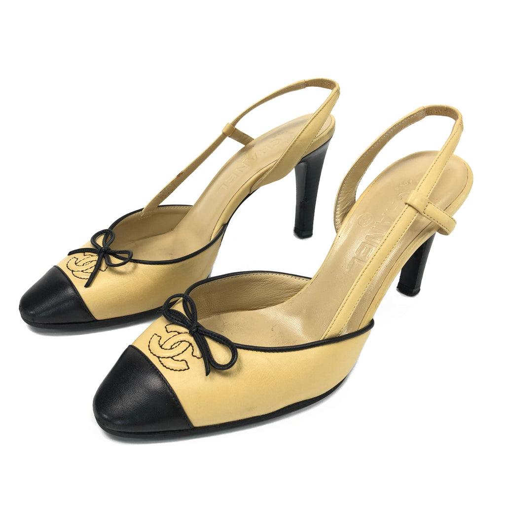 CHANEL LOGO BOW SLING-BACK MULE HEELS