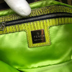 FENDI ZUCCA FLORAL BEADED BAGUETTE BAG WITH EXOTIC LIZARD DETAILING