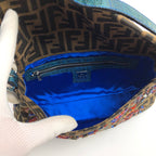 FENDI ZUCCA FLORAL BEADED BAGUETTE BAG WITH EXOTIC LIZARD DETAILING