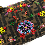 FENDI ZUCCA FLORAL BEADED BAGUETTE BAG WITH EXOTIC LIZARD DETAILING