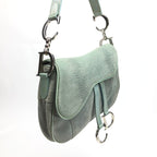 CHRISTIAN DIOR EXOTIC SOFT LIZARD LEATHER DOUBLE SADDLE BAG IN DUCK EGG BLUE