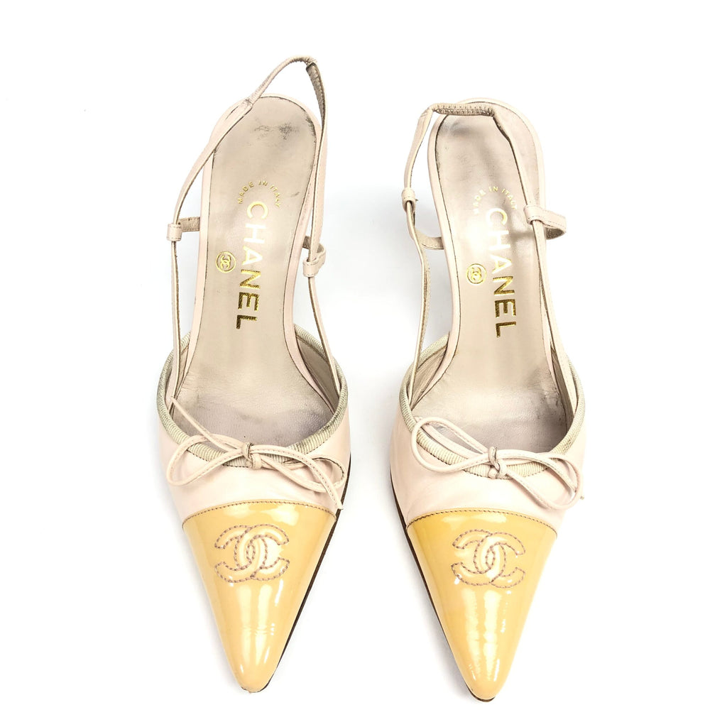 CHANEL LOGO BOW SLING-BACK MULE HEELS -  UK 2.5 / US 4.5 / EU 35.5